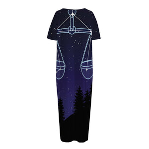 Libra Constellation Print Short Sleeve Long Nightdress