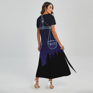 Libra Constellation Print Short Sleeve Maxi Dress