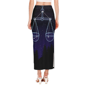 Libra Constellation Print Side Slit Maxi Skirt