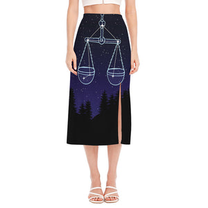 Libra Constellation Print Side Slit Midi Skirt