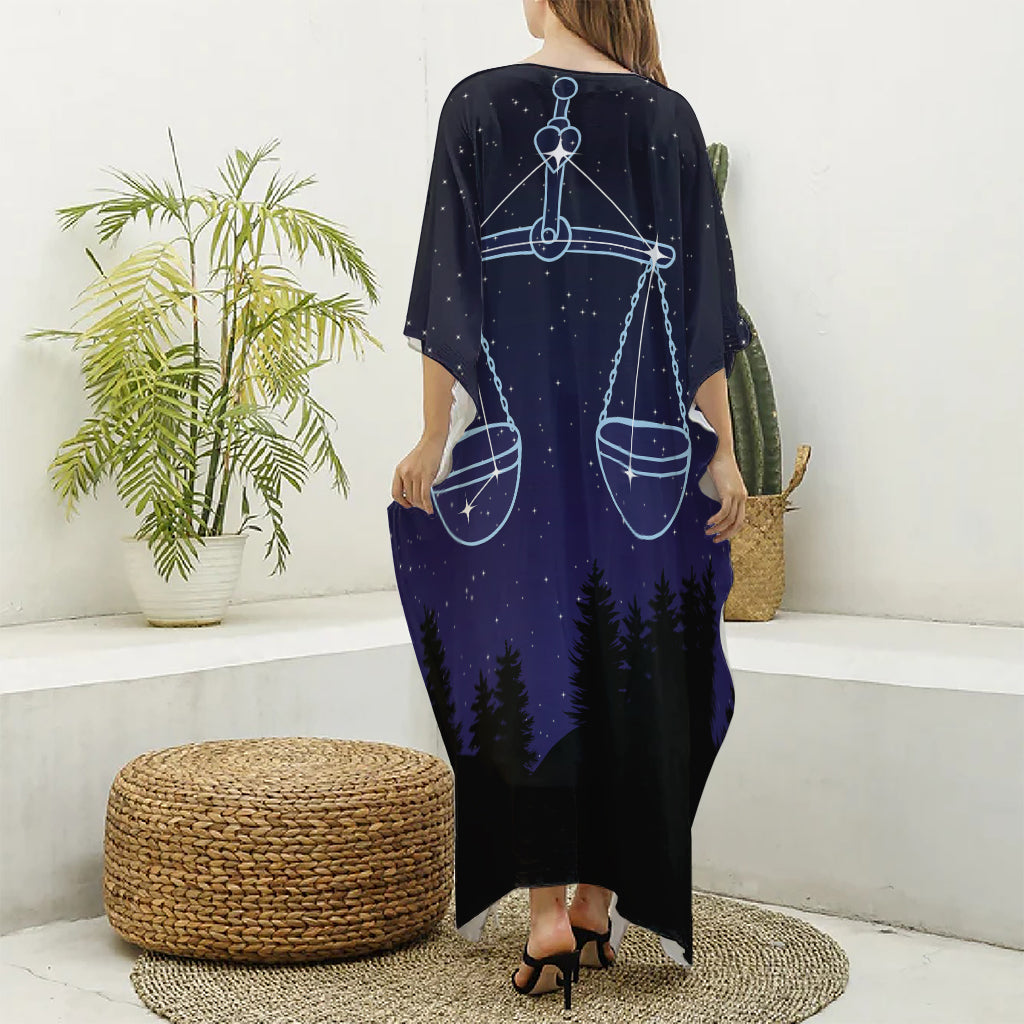 Libra Constellation Print Silk V-Neck Kaftan Dress