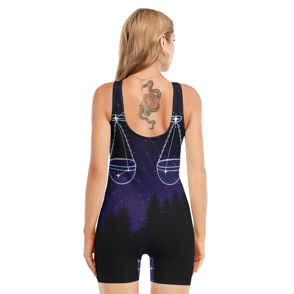 Libra Constellation Print Sleeveless One Piece Swimsuit