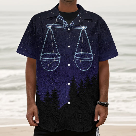Libra Constellation Print Textured Short Sleeve Shirt