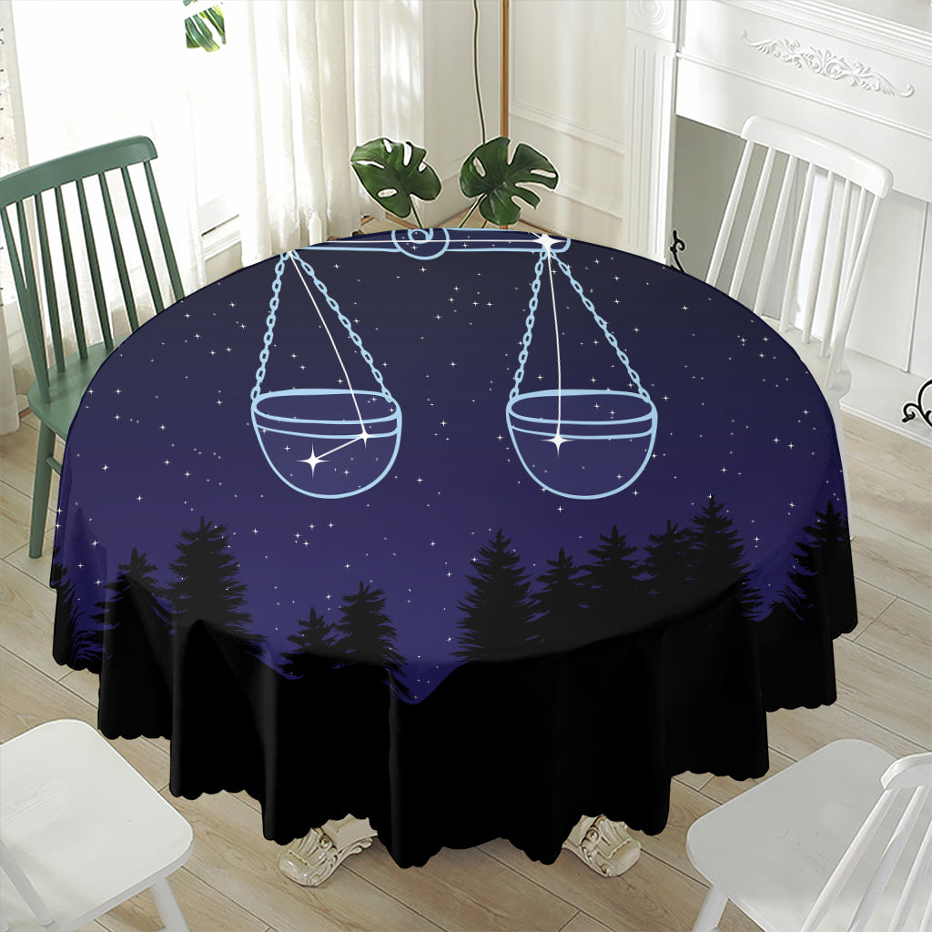 Libra Constellation Print Waterproof Round Tablecloth