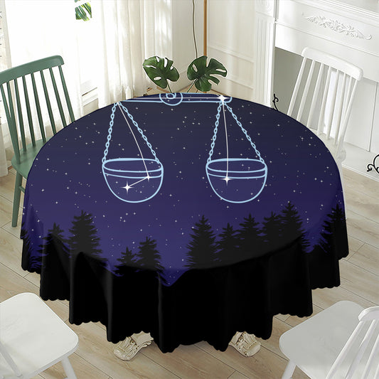 Libra Constellation Print Waterproof Round Tablecloth