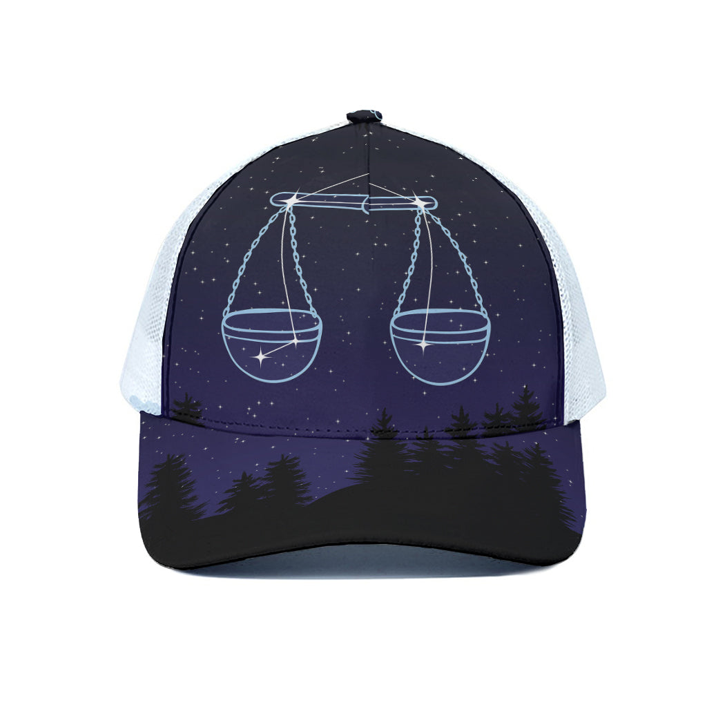 Libra Constellation Print White Mesh Trucker Cap