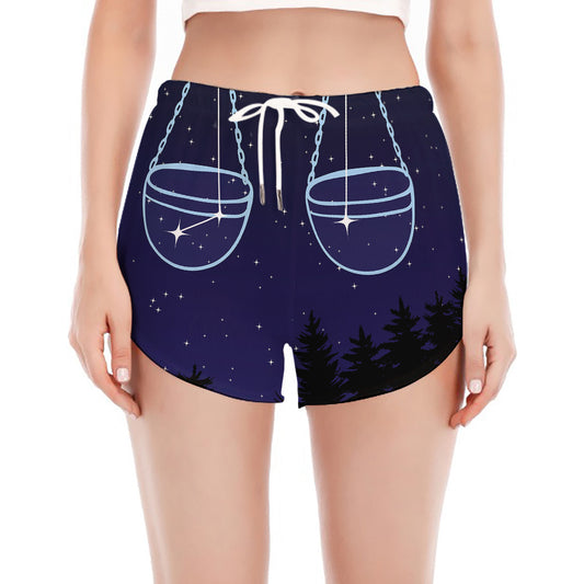 Libra Constellation Print Women's Split Running Shorts