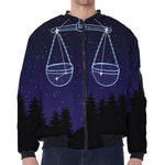 Libra Constellation Print Zip Sleeve Bomber Jacket