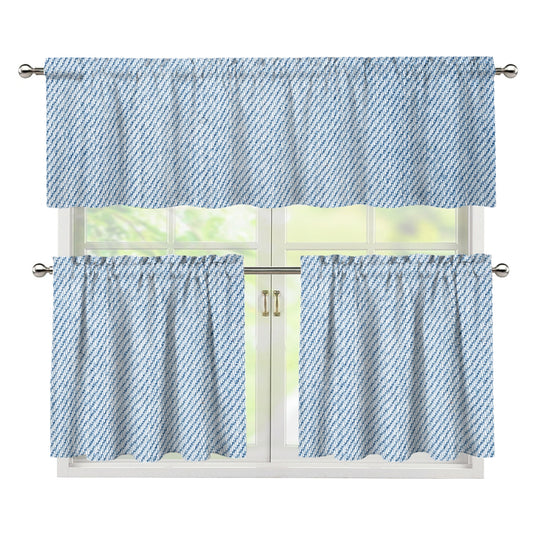 Light Blue Denim Jeans Print 3 Piece Kitchen Curtains