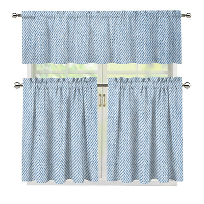 Light Blue Denim Jeans Print 3 Piece Kitchen Curtains