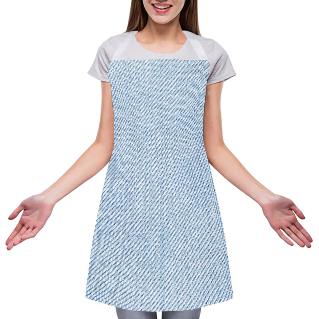 Light Blue Denim Jeans Print Adjustable Apron