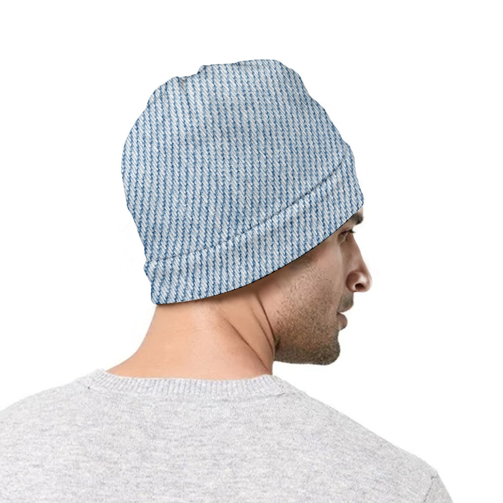 Light Blue Denim Jeans Print Beanie