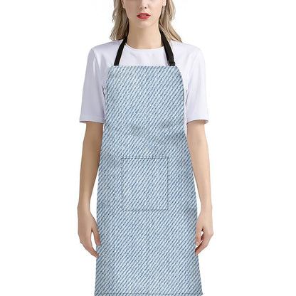 Light Blue Denim Jeans Print Bib Apron With Pocket