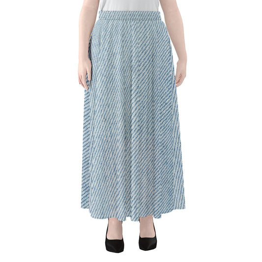 Light Blue Denim Jeans Print Chiffon Maxi Skirt
