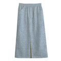 Light Blue Denim Jeans Print Cotton Front Slit Maxi Skirt