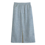 Light Blue Denim Jeans Print Cotton Front Slit Maxi Skirt