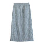 Light Blue Denim Jeans Print Cotton Front Slit Maxi Skirt