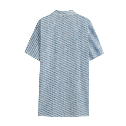 Light Blue Denim Jeans Print Cotton Hawaiian Shirt