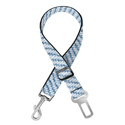 Light Blue Denim Jeans Print Dog Seat Belt