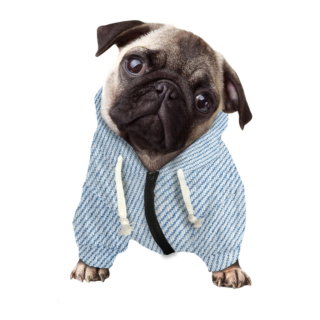Light Blue Denim Jeans Print Dog Zip Up Hoodie