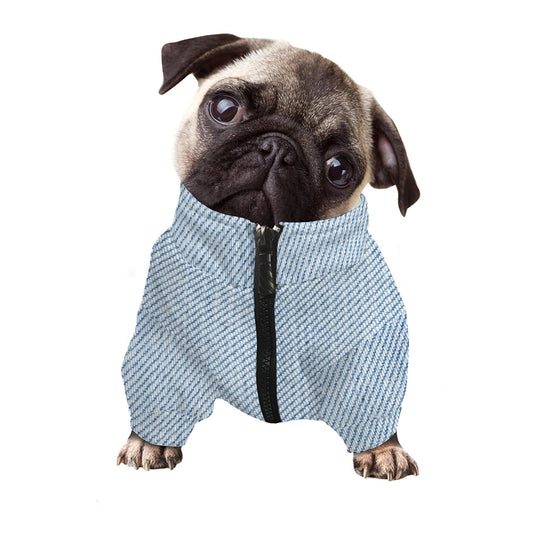 Light Blue Denim Jeans Print Dog Zip Up Jacket