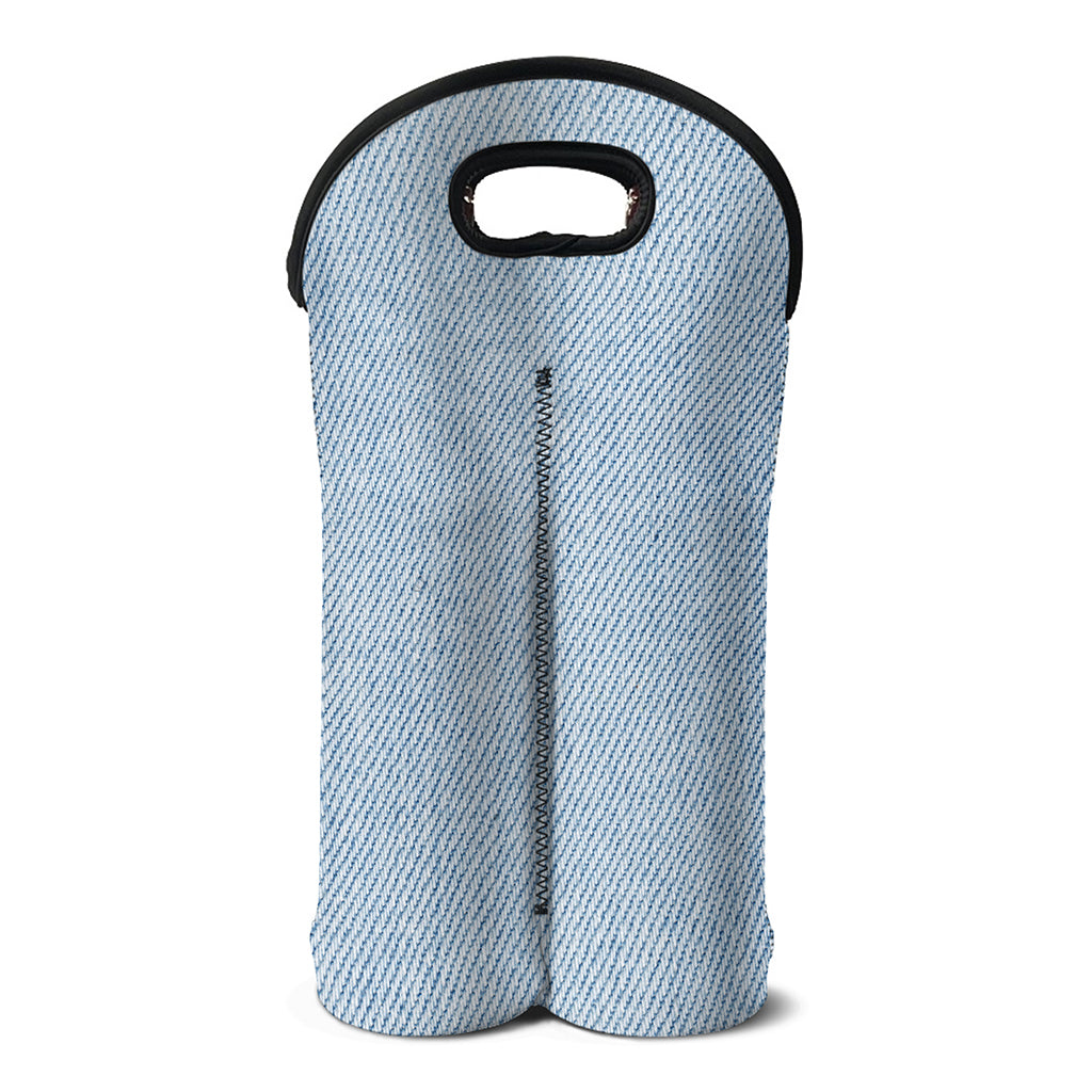 Light Blue Denim Jeans Print Double Neoprene Wine Tote