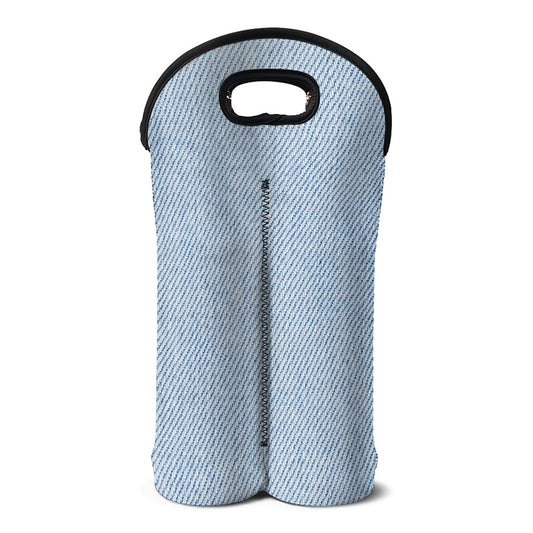 Light Blue Denim Jeans Print Double Neoprene Wine Tote