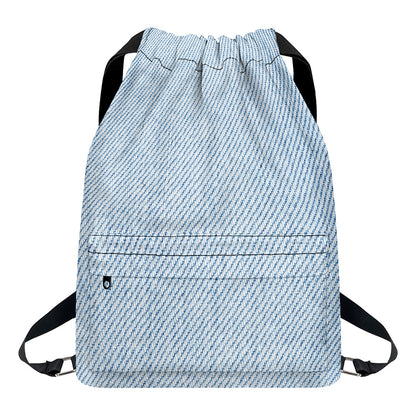 Light Blue Denim Jeans Print Drawstring Backpack