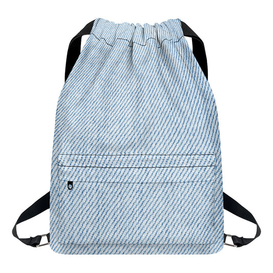 Light Blue Denim Jeans Print Drawstring Backpack