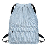 Light Blue Denim Jeans Print Drawstring Backpack