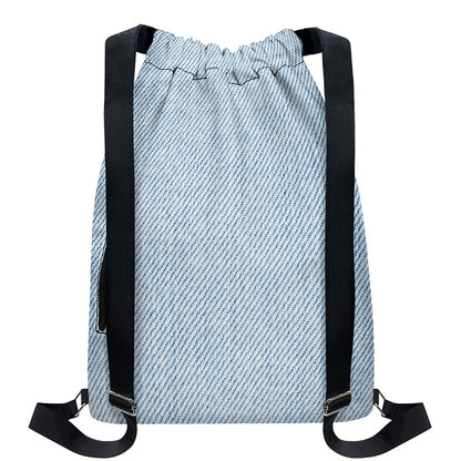 Light Blue Denim Jeans Print Drawstring Backpack