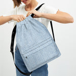 Light Blue Denim Jeans Print Drawstring Backpack
