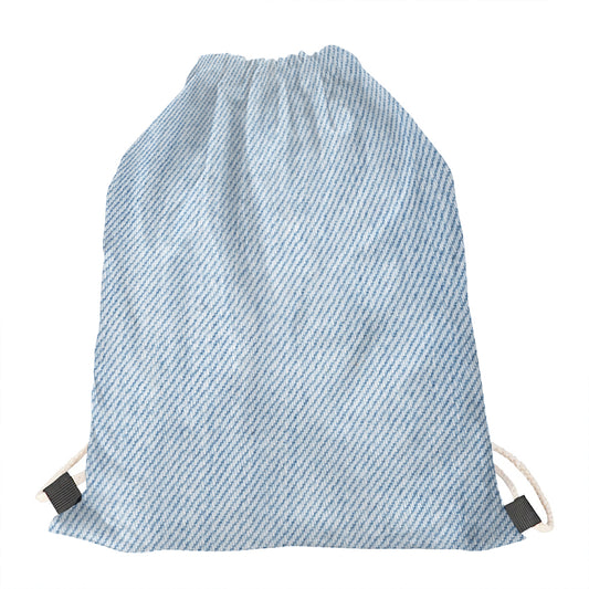 Light Blue Denim Jeans Print Drawstring Bag