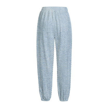 Light Blue Denim Jeans Print Fleece Lined Knit Pants