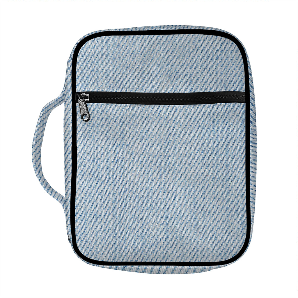 Light Blue Denim Jeans Print Front Pocket Bible Bag