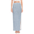 Light Blue Denim Jeans Print High Slit Maxi Skirt