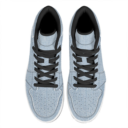 Light Blue Denim Jeans Print High Top Leather Sneakers