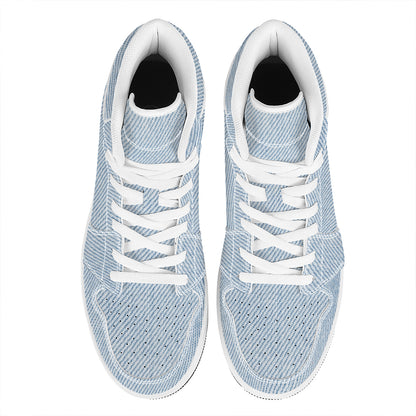 Light Blue Denim Jeans Print High Top Leather Sneakers