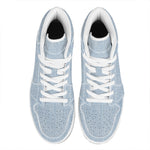 Light Blue Denim Jeans Print High Top Leather Sneakers