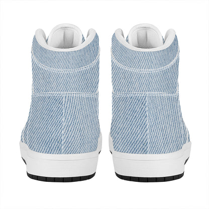 Light Blue Denim Jeans Print High Top Leather Sneakers