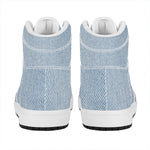 Light Blue Denim Jeans Print High Top Leather Sneakers