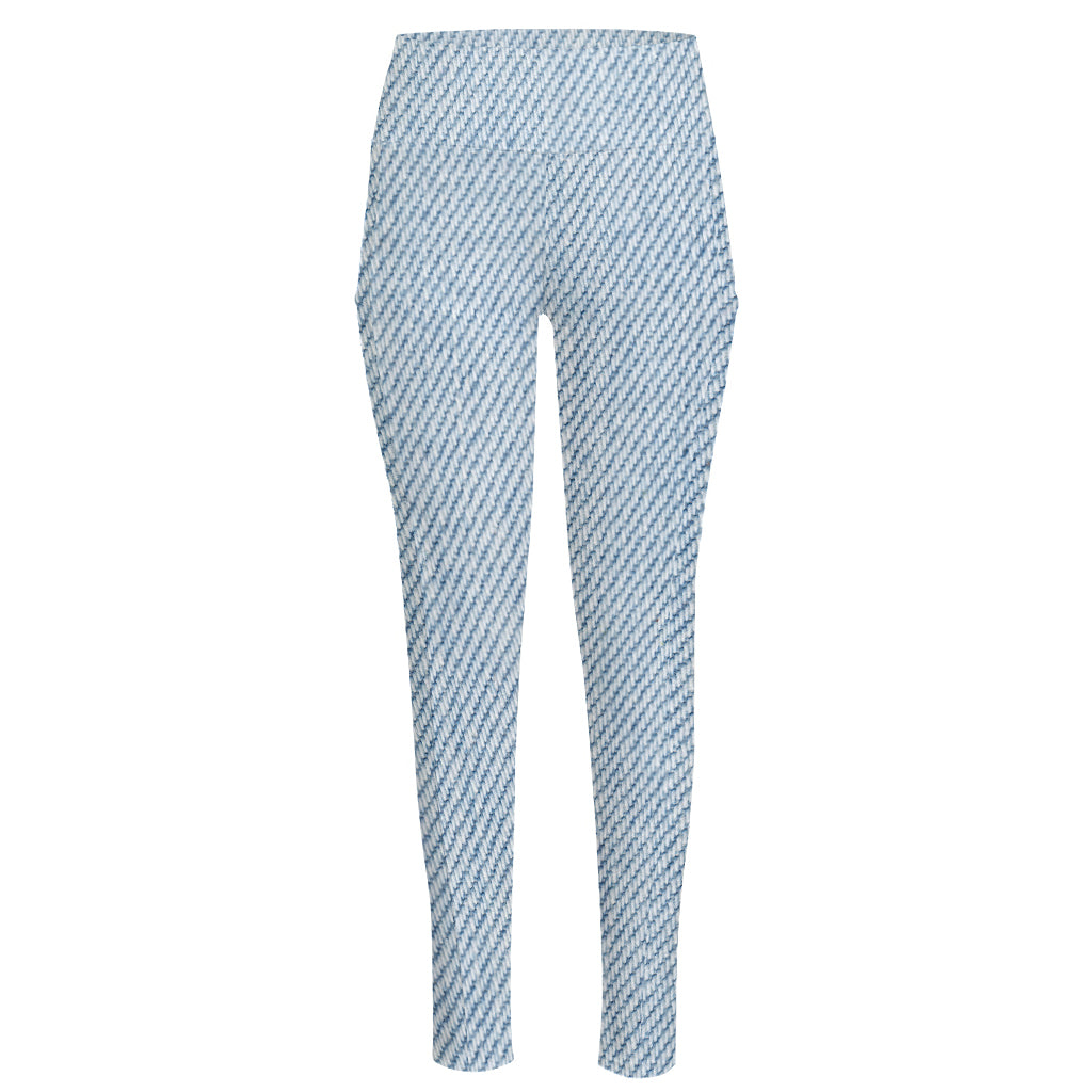 Light Blue Denim Jeans Print High-Waisted Pocket Leggings