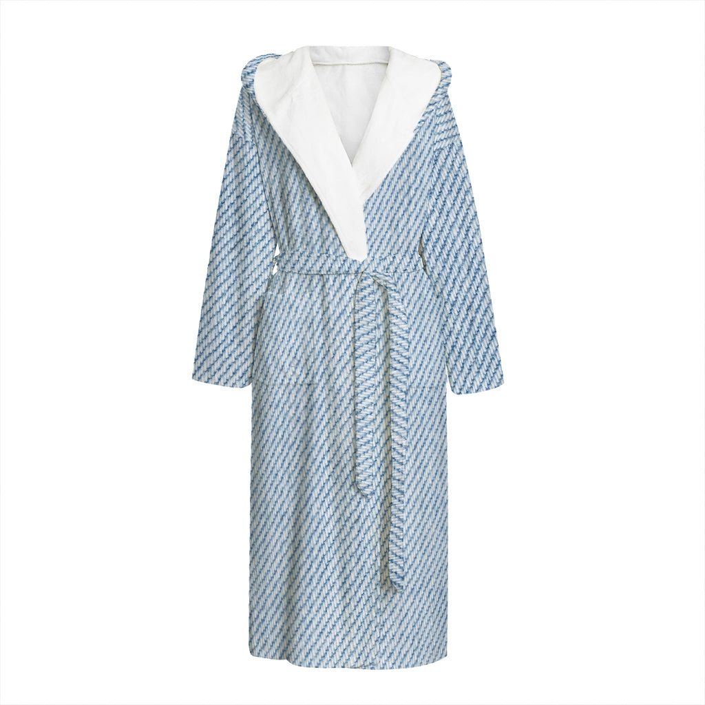 Light Blue Denim Jeans Print Hooded Bathrobe