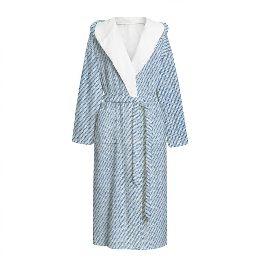 Light Blue Denim Jeans Print Hooded Bathrobe