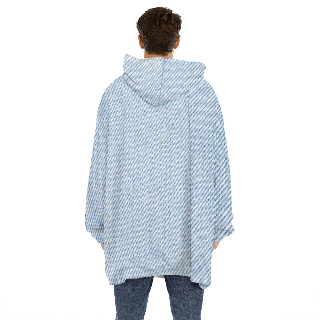 Light Blue Denim Jeans Print Hoodie Blanket
