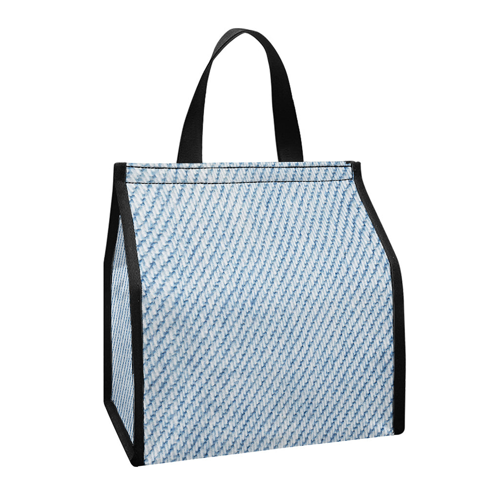 Light Blue Denim Jeans Print Insulated Lunch Tote