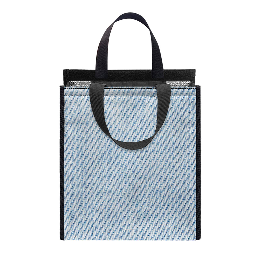 Light Blue Denim Jeans Print Insulated Lunch Tote