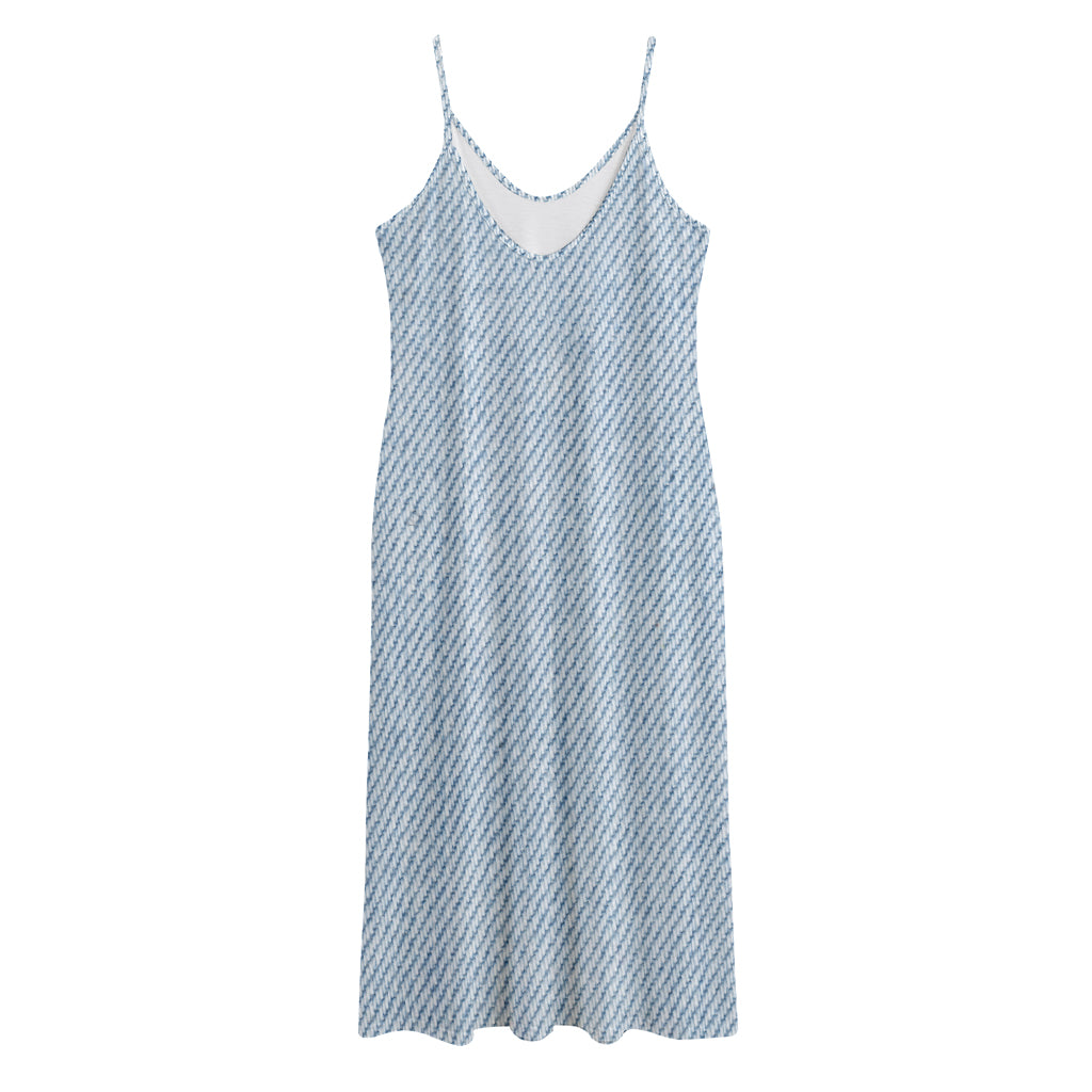 Light Blue Denim Jeans Print Jersey Midi Cami Dress