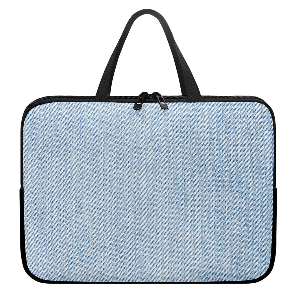Light Blue Denim Jeans Print Laptop Sleeve With Handle