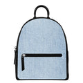 Light Blue Denim Jeans Print Leather Backpack
